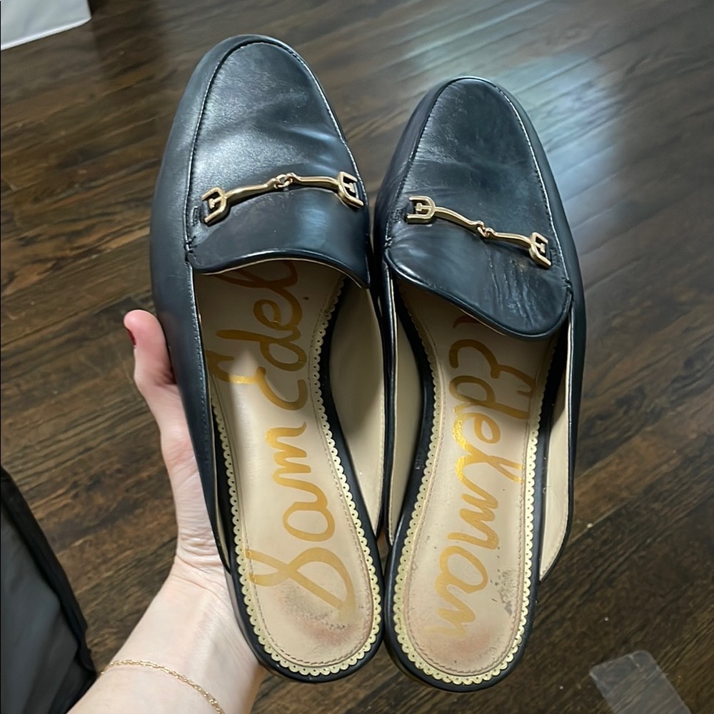 Sam Edelman Black and Gold Slides